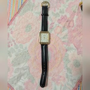 Bohington Vintage Watch Gold Trim Quartz Tank Watch, Leather Strap, Runs